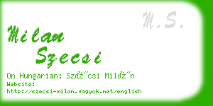 milan szecsi business card